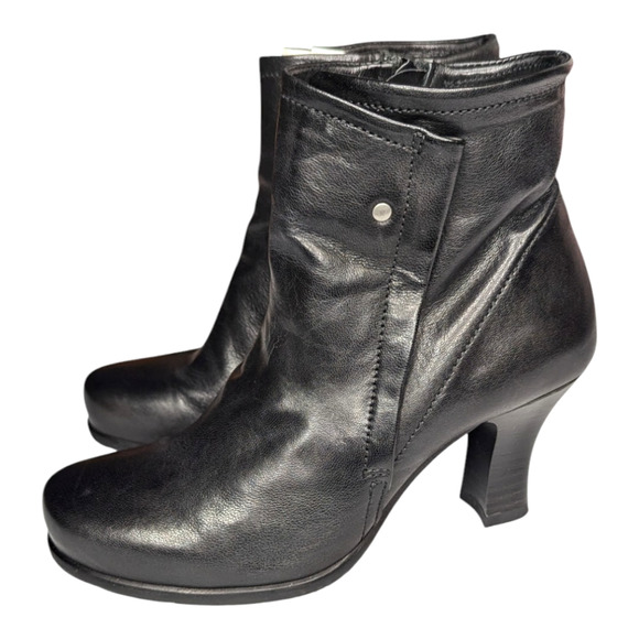 Miz Mooz Laurence Black Leather Moto Boho Round Toe Asymmetric Zipper Boot 38 - Picture 1 of 8